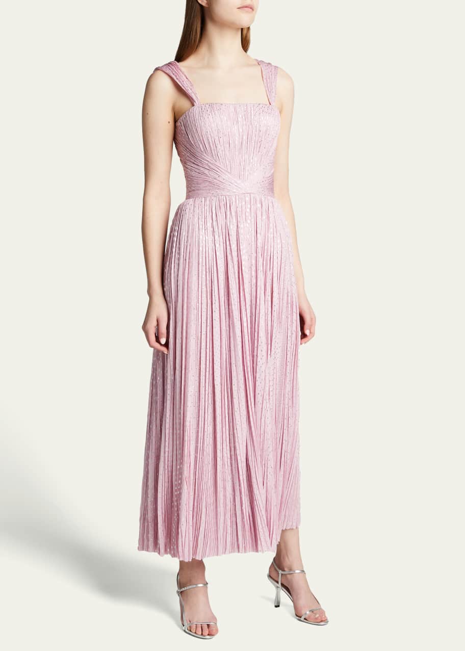 J. Mendel Hand-Pleated Metallic Dot Midi Dress - Bergdorf Goodman