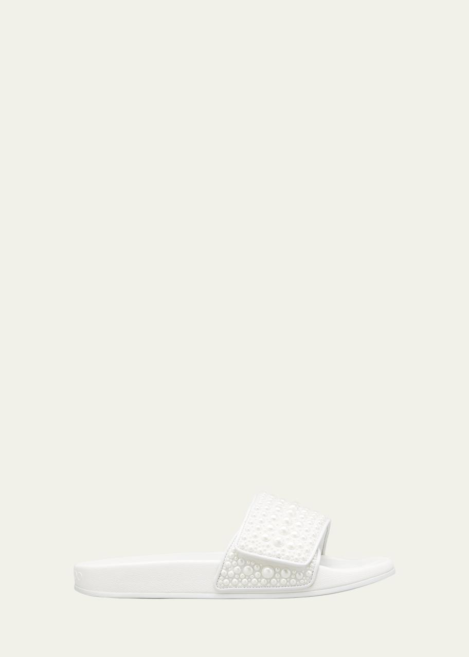 Jimmy Choo Fitz Pearly Stud Pool Sandals, White - Bergdorf  display picture 3