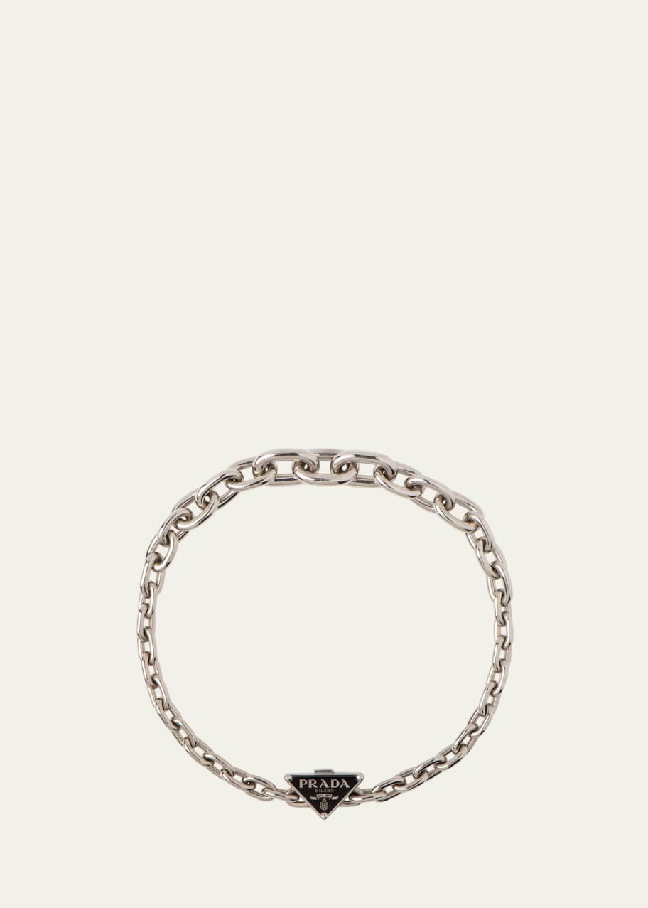 Prada Enamel Triangle Logo Oval-Link Chain Necklace - Bergdorf Goodman