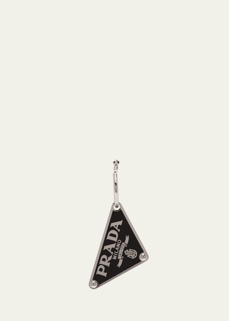 【関税＆送料込み】Prada Enamel Triangle Logo Lightweight J Prada Enamel Triangle Logo Hoop Earring, Left - Bergdorf Goodman