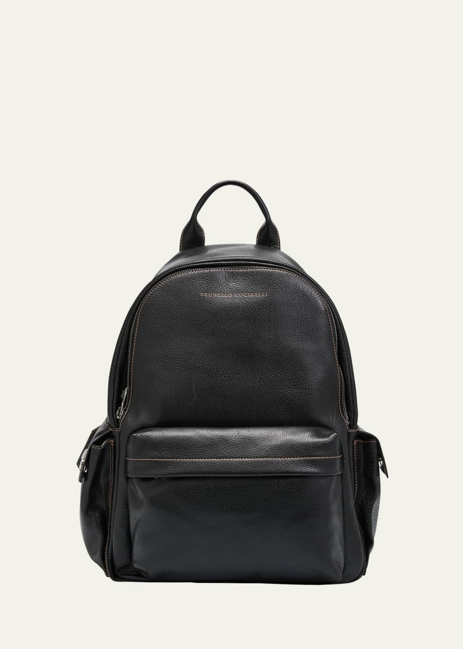 Brunello Cucinelli Men's Grained Leather Backpack - Bergdorf Goodman