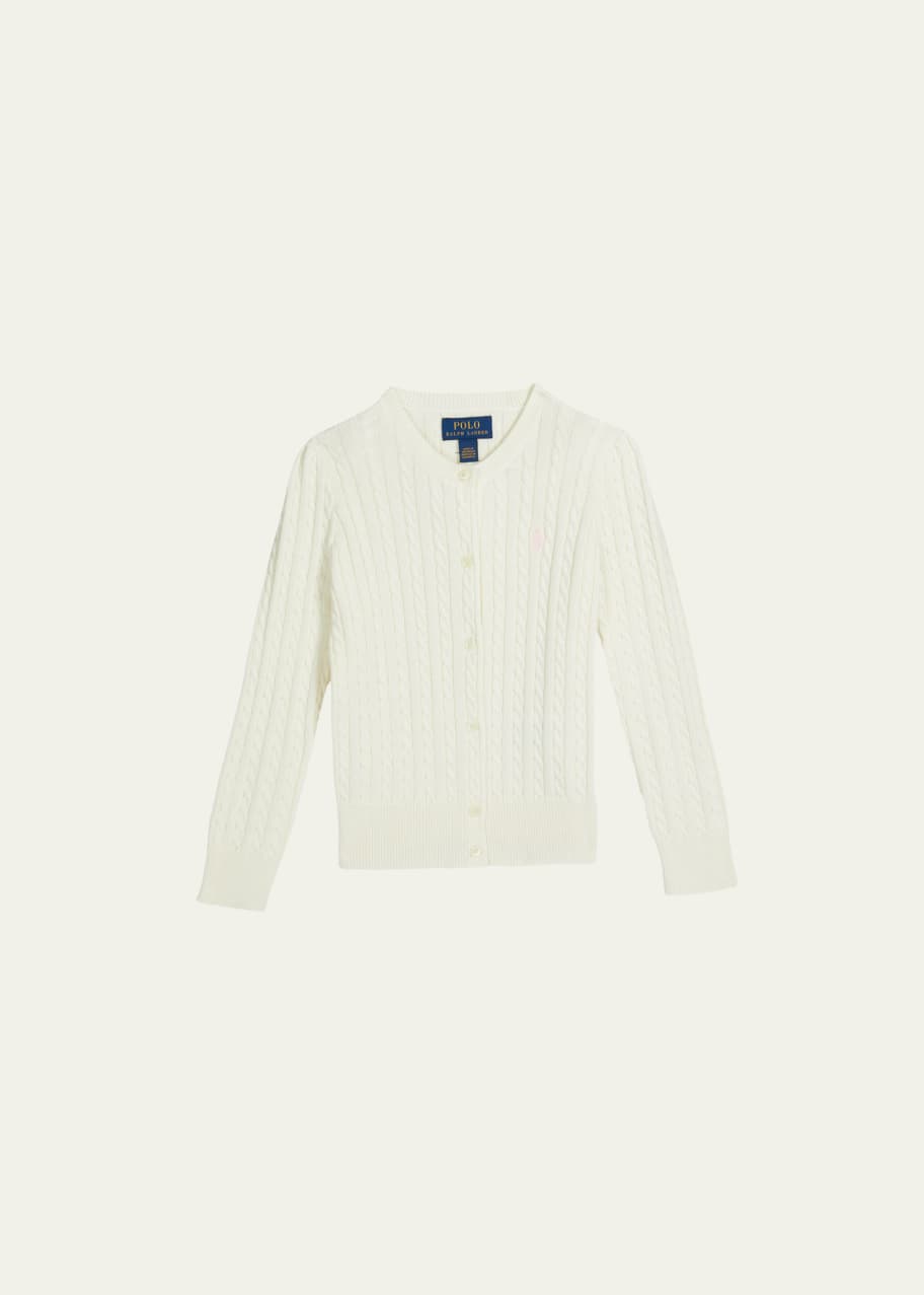 Girl's Cable-Knit Ribbed Cardigan, Size 2-4