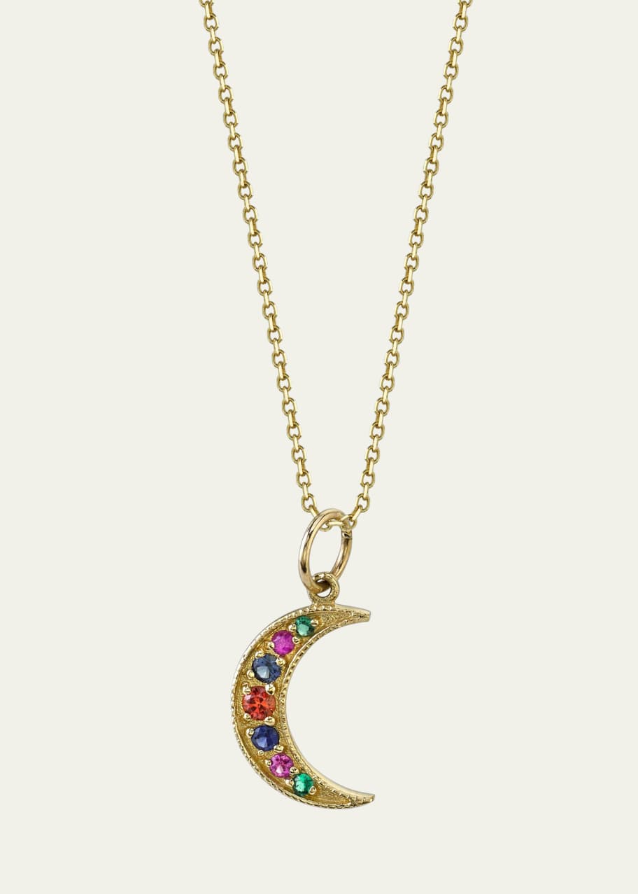 Image 1 of 1: Crescent Moon Phase Multi-Sapphire Necklace