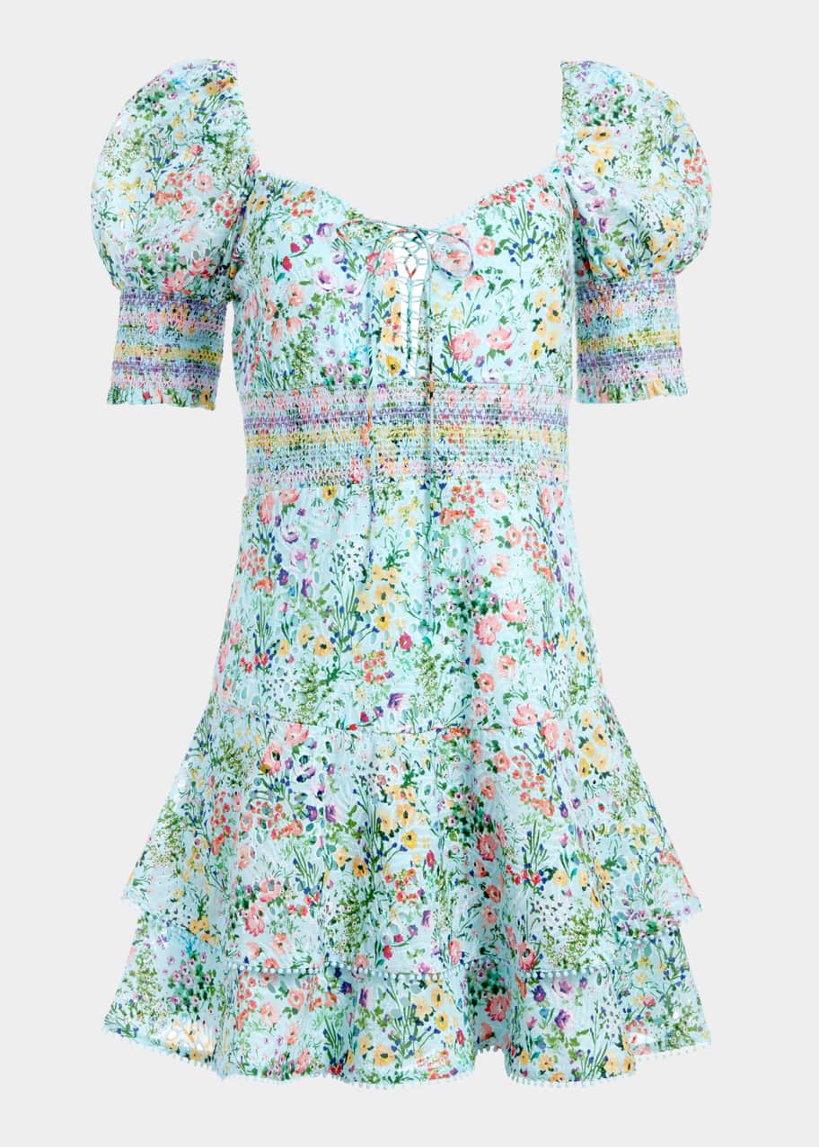 alice and olivia crawford mini dress Alice And Olivia Crawford Sweetheart Tiered Floral Mini Dress In Romance  Almond