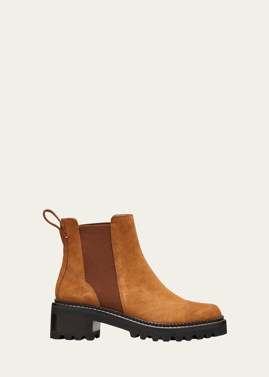 SEE BY CHLOE Womens Beige Pull Tab Goring Lug Sole Mallory Round Toe Block Heel Leather Chelsea Boot