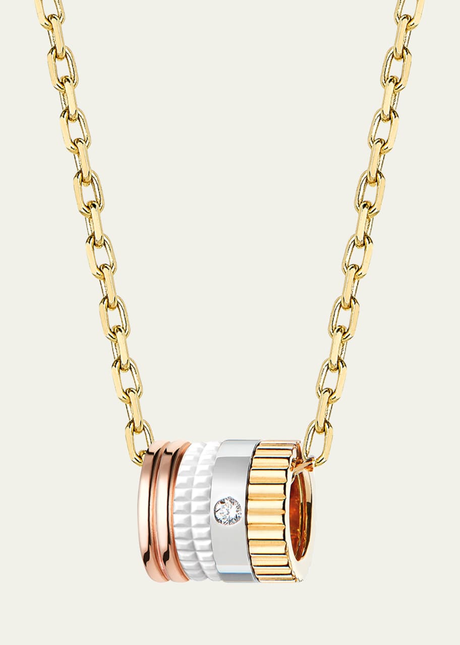Image 1 of 1: Quatre 18K Tricolor Gold White Ceramic Pendant Necklace with Single Diamond