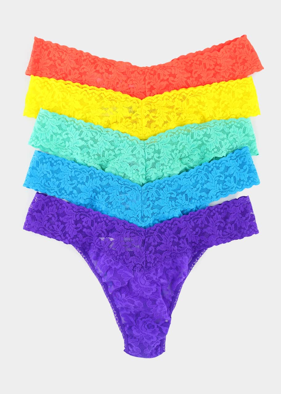 Hanky Panky 5Pack OriginalRise Multicolor Lace Thongs Bergdorf Goodman