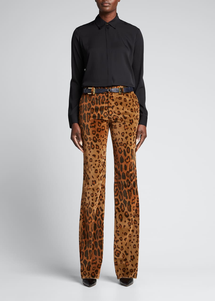 Leopard Print Velvet Flared Pants