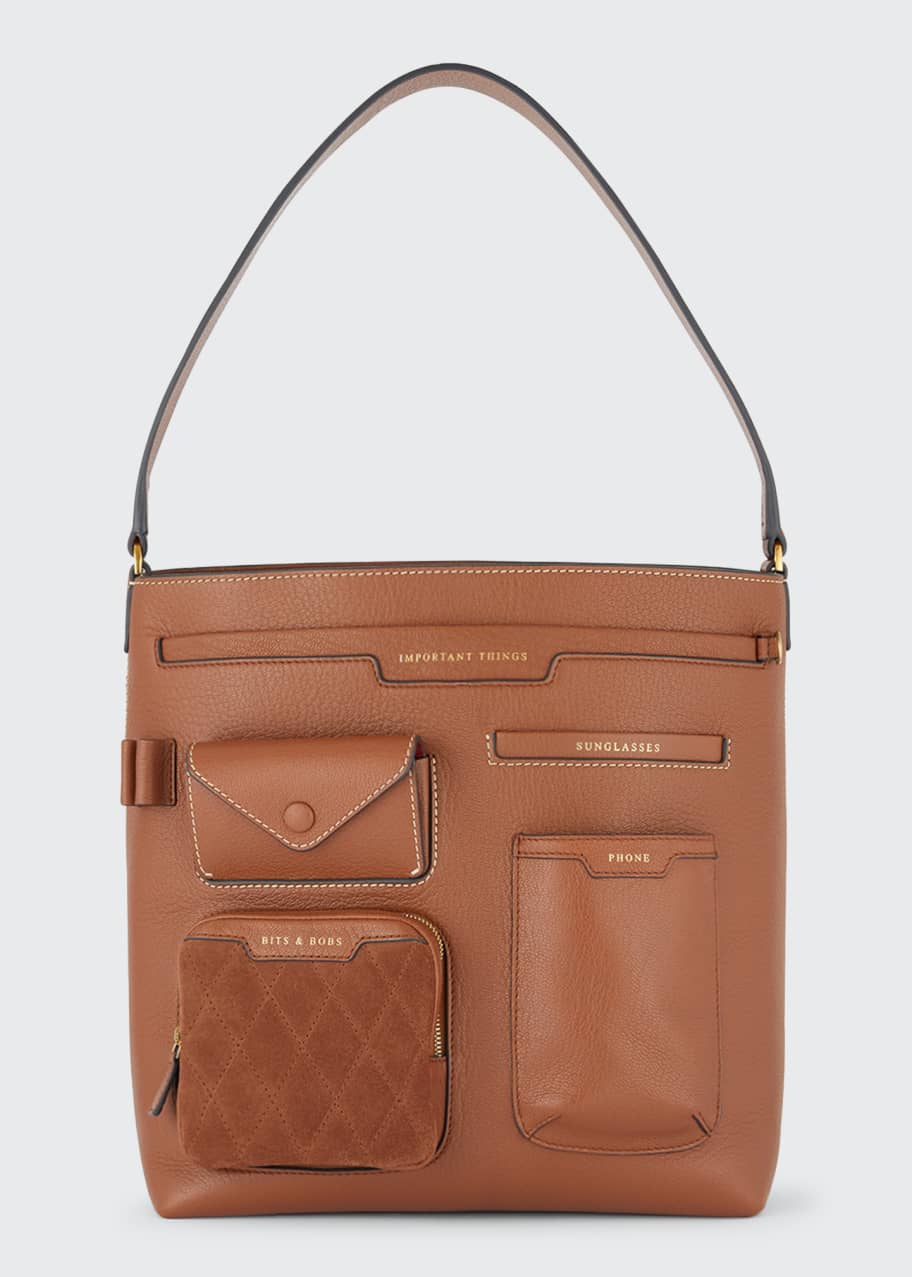 人気メーカー・ブランド Anya Hindmarch Multi-Pocket Hobo Bag in Shiny Grain Leather バッグ