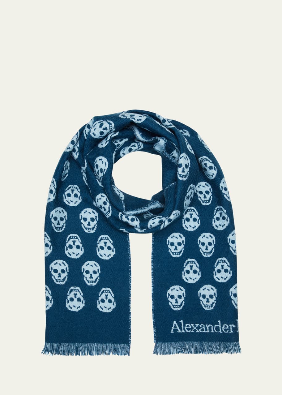 ALEXANDER MCQUEEN スカルリバーシブルマフラー Women's Reversible Hood Skull Scarf in Graphite/Black | Alexander