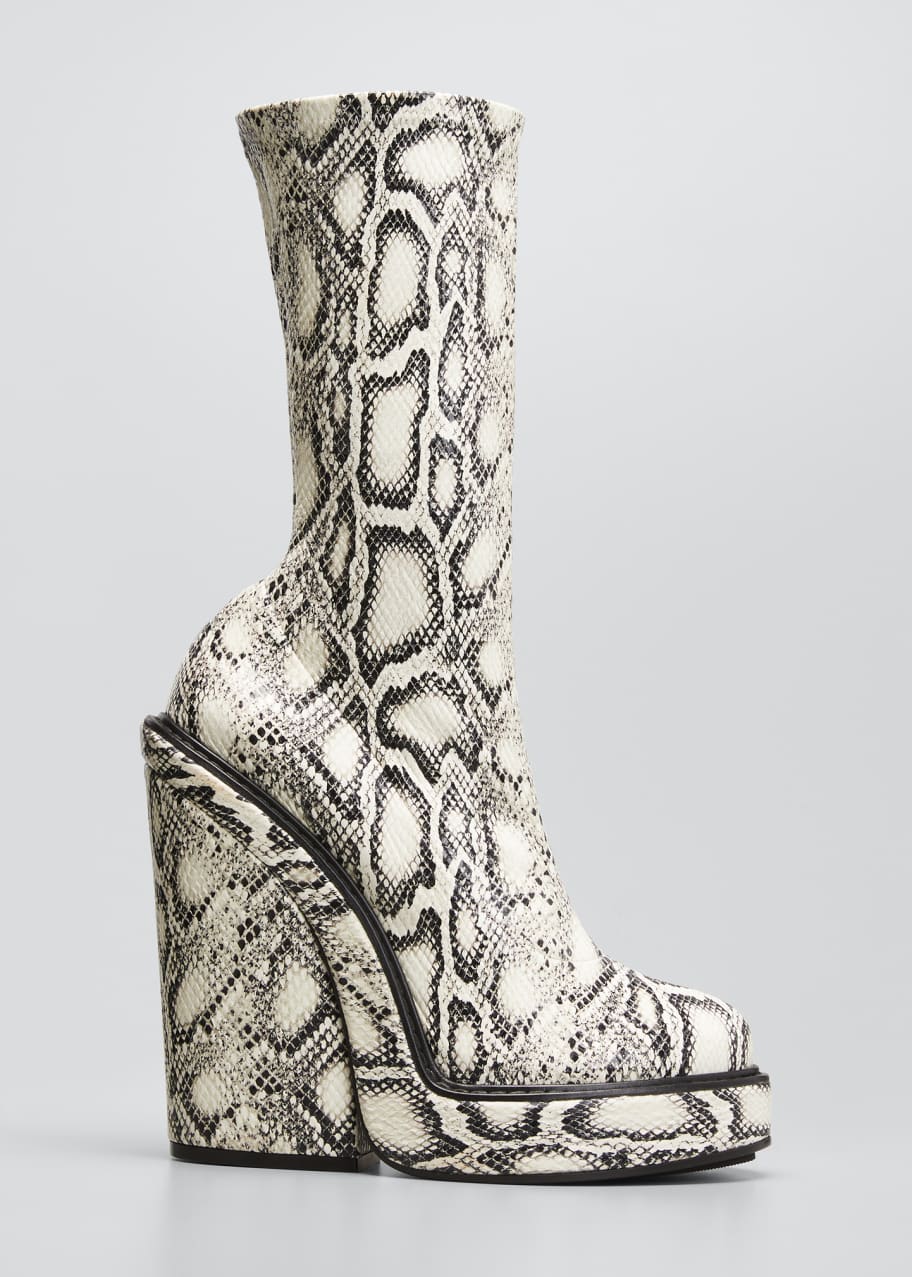 Snake Print Wedge Platform Booties