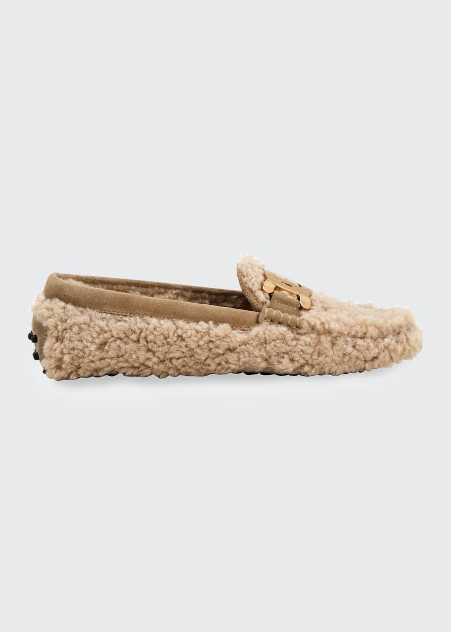 Tod's Gommini Shearling Chain Driver Loafers - Bergdorf Goodman