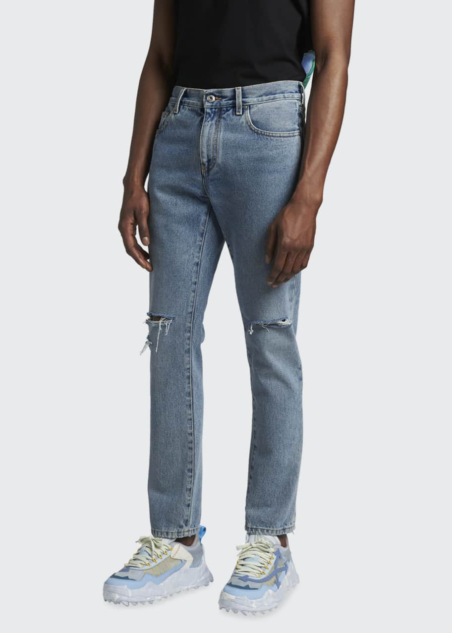 Off White Men s Diagonal Pocket Distressed Skinny Jeans Bergdorf Goodman