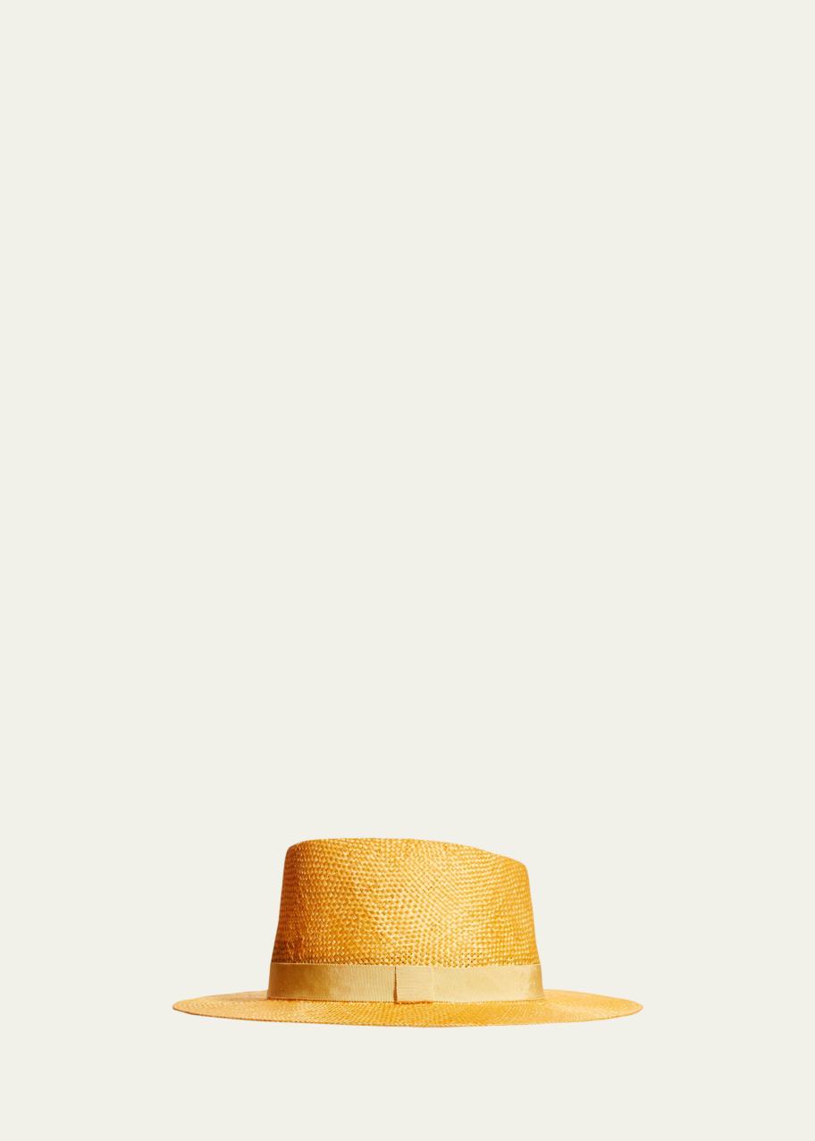 Eugenia Kim Blaine Straw Fedora in Yellow Eugenia Kim M1513 Womens Orange Woven Blaine Fedora Hat One  main image 4