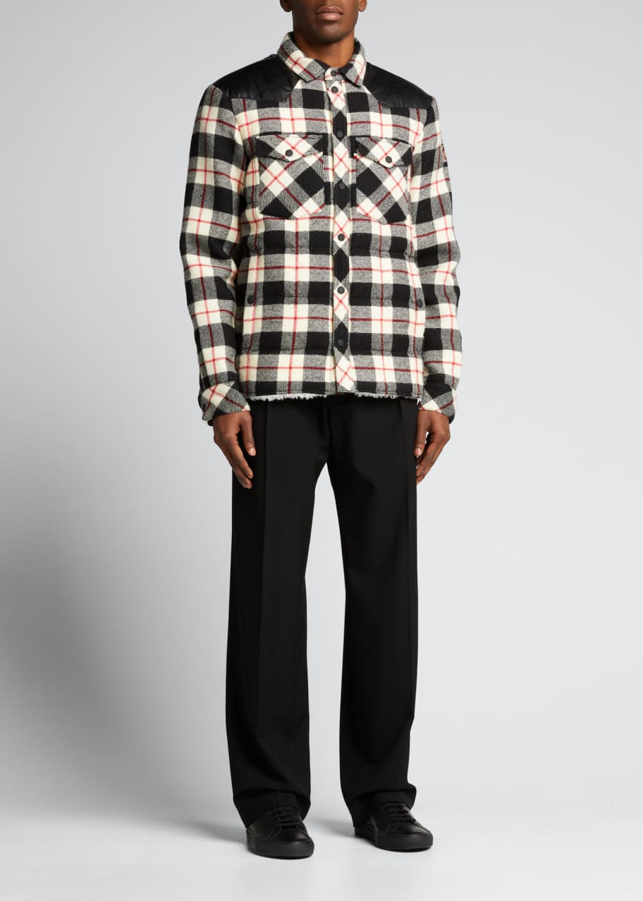 Men s Plaid Shirt Jacket w Leather Yoke