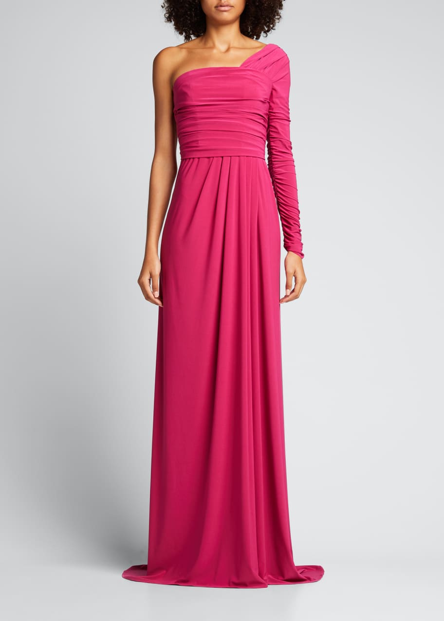 Monique Lhuillier One Shoulder Ruched Matte Jersey Gown Bergdorf Goodman