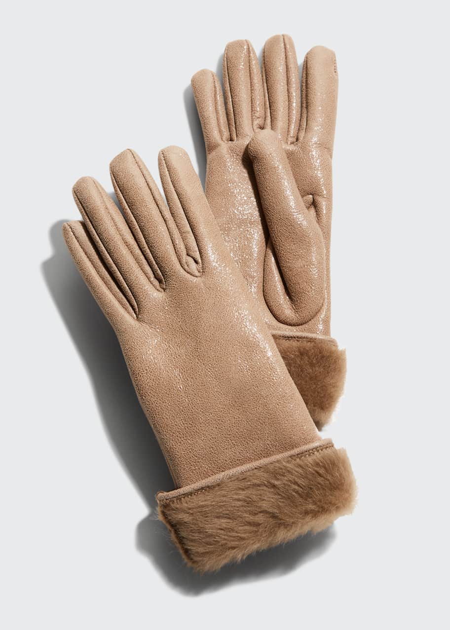 Brunello Cucinelli ShearlingLined Leather Gloves w/ Monili Loop