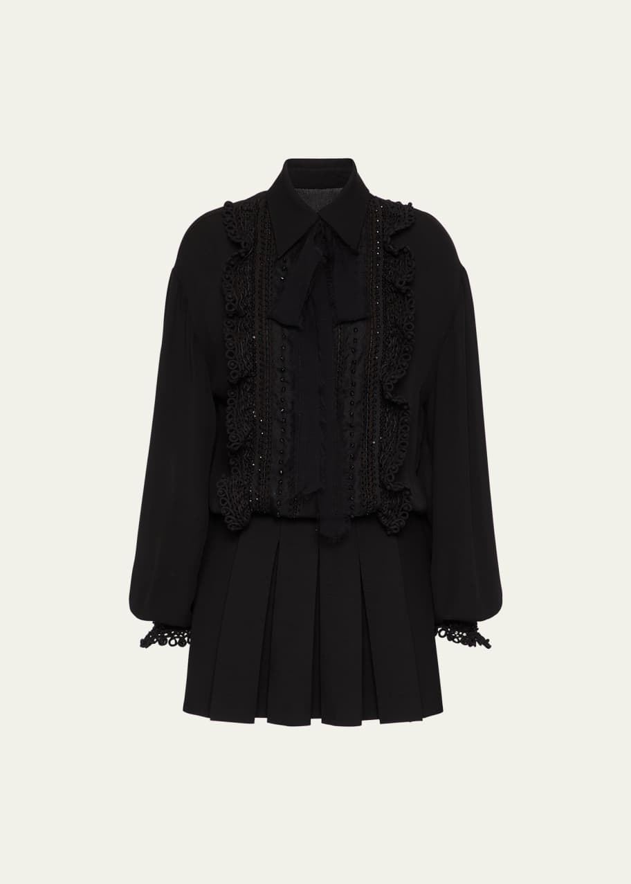knee length dresses for ladies Rent Topshop Long Sleeve Tie Front Mini Dress In Black main image 1