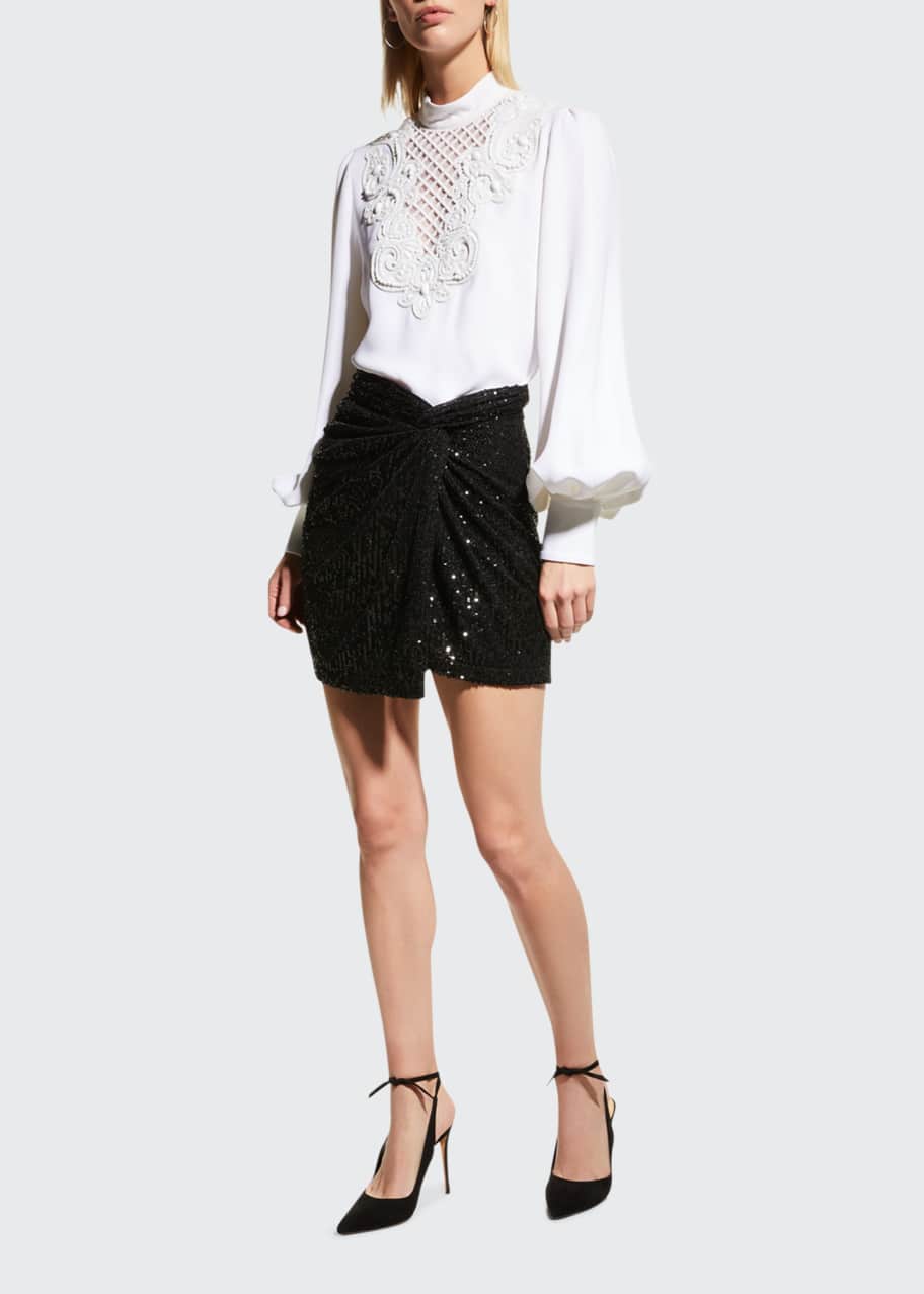 Andrew Gn Jewel-Embroidered Balloon-Sleeve Blouse - Bergdorf Goodman