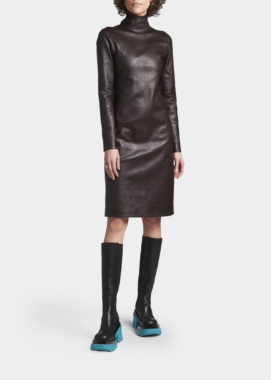 Bottega Veneta High-Neck Leather Midi Dress - Bergdorf Goodman