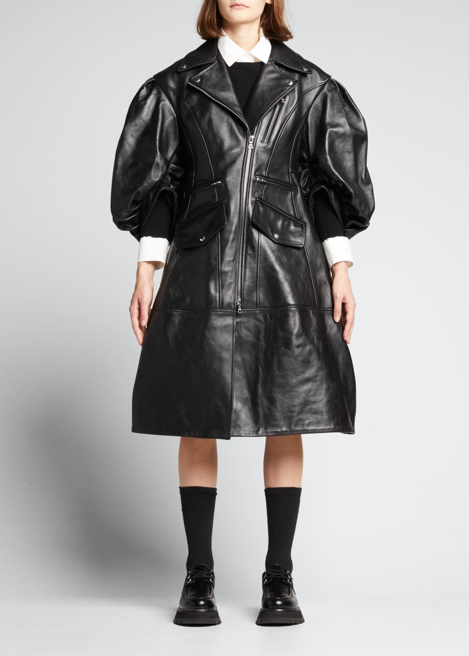 Simone Rocha Sculpted Leather Biker Mid Coat - Bergdorf Goodman