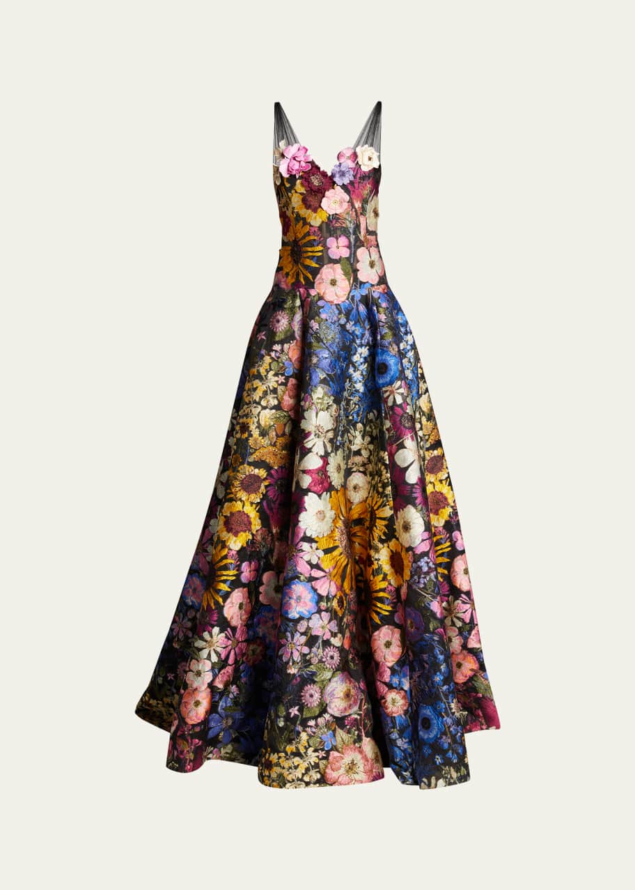 Oscar de la Renta Floral-Embroidered Fil Coupe Gown - Bergdorf Goodman