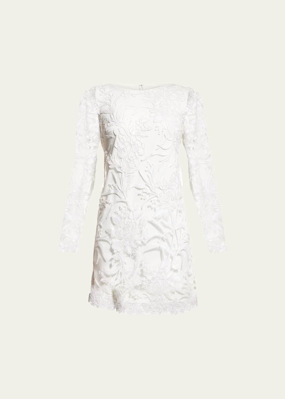 Tadashi Shoji Long-Sleeve Lace Shift Dress - Bergdorf Goodman