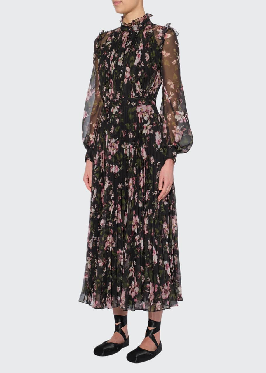 knee length dresses for ladies Floral Print Midi Dress, Abstract Rose Mulberry / 12 main image 0