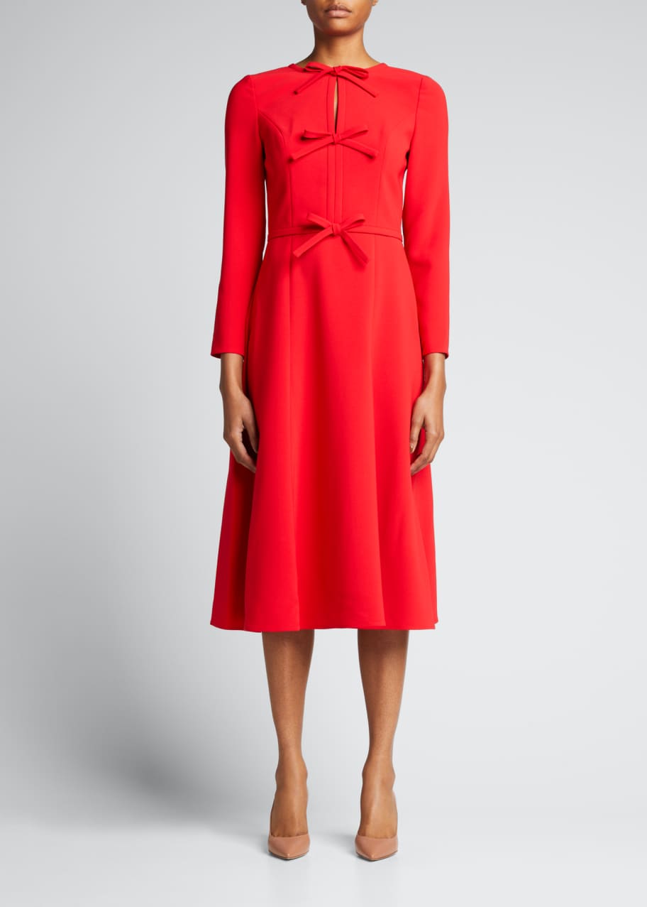 carolina herrera bow midi dress CAROLINA HERRERA Bow-detailed color-block silk-faille midi dress