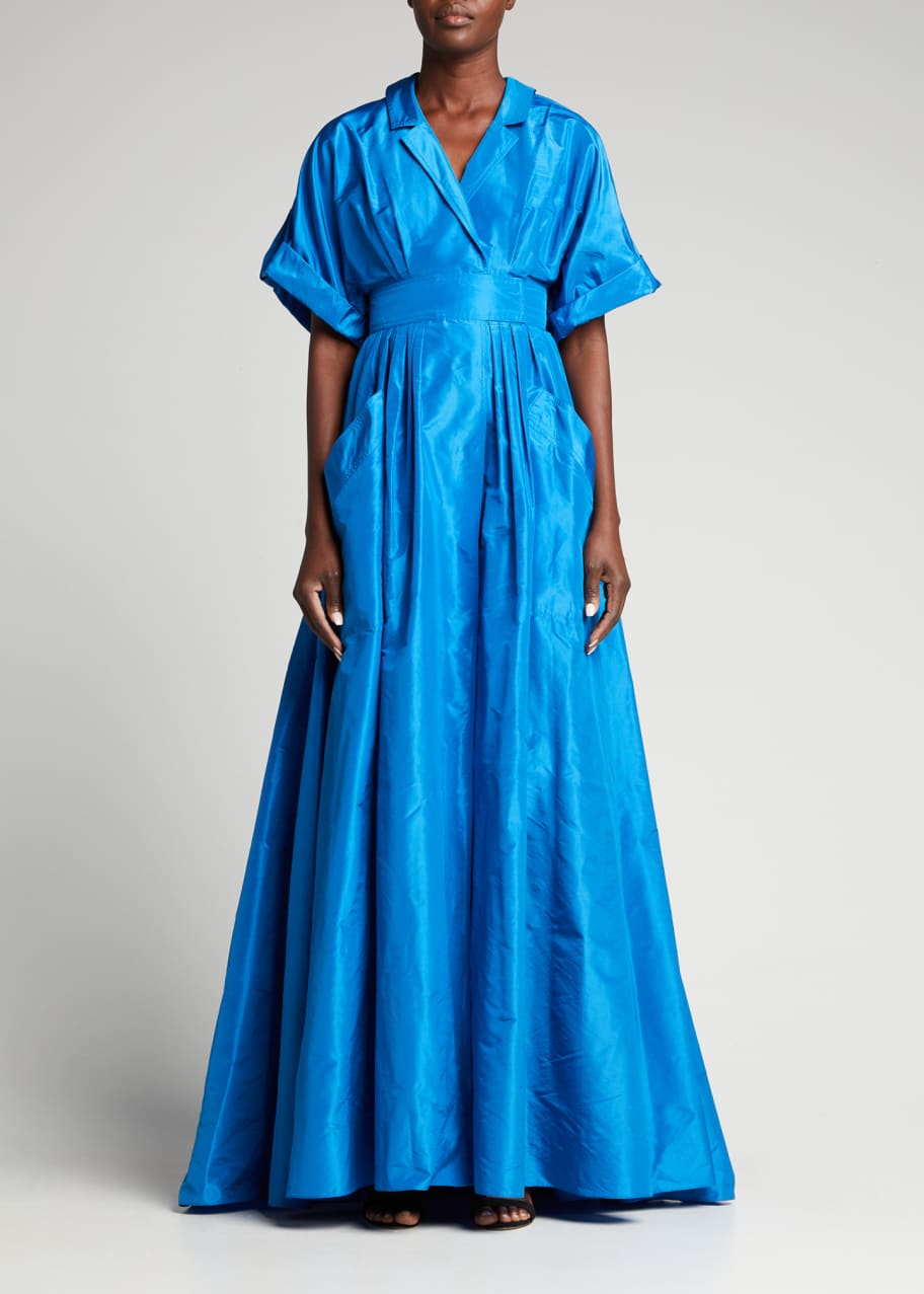 green emerald velvet dress Jovani Long Sleeve A-Line Shirt Dress Gown with Collar and Belt main image 1