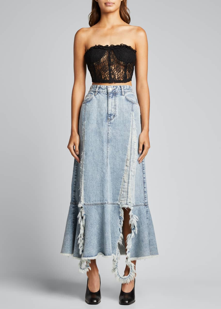 Rokh Distressed Denim Midi Skirt Bergdorf Goodman