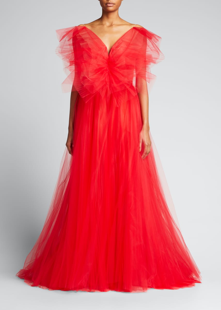 carolina herrera red tulle dress Carolina Herrera Tulle Dramatic Bow Gathered Gown
