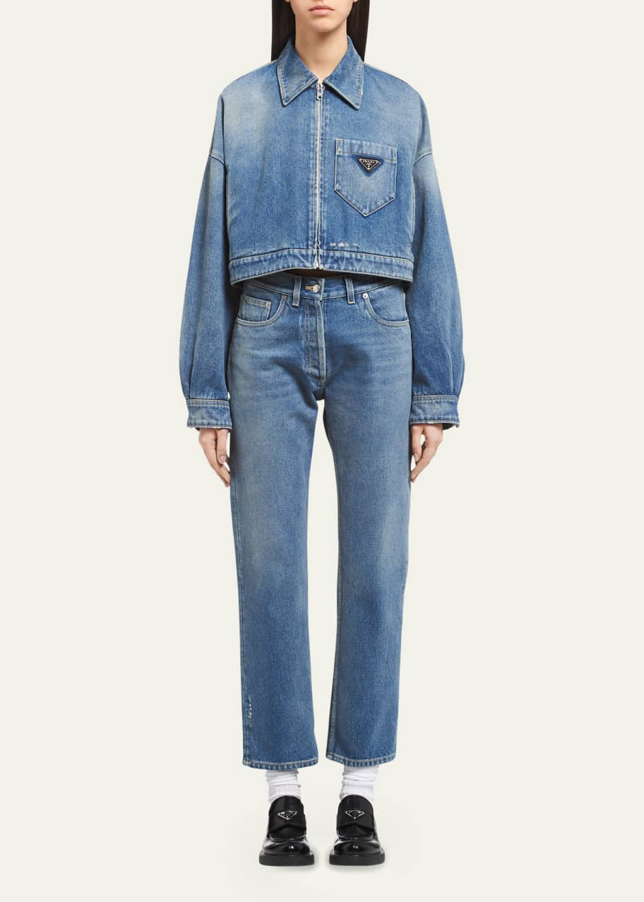 Prada Denim Washed Cropped Jacket - Bergdorf Goodman