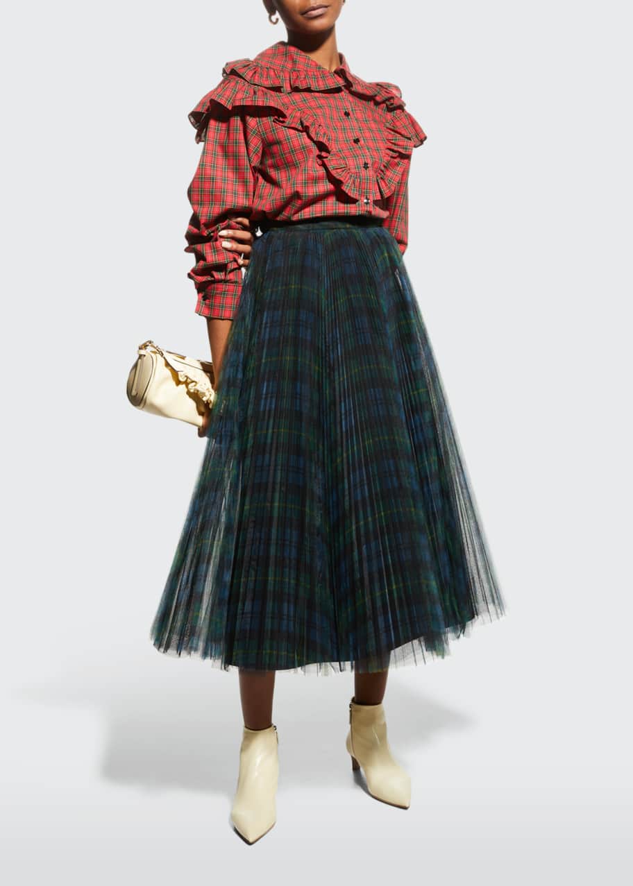 Image 1 of 1: Tartan Tulle Midi Skirt