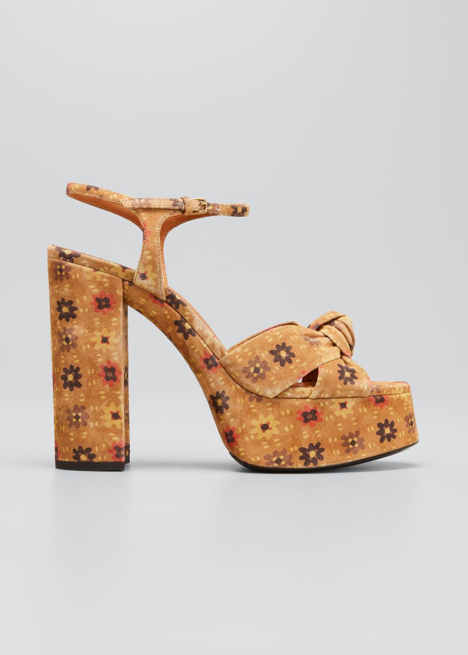 Saint Laurent Bianca 85mm Node Floral-Print Platform Sandals - Bergdorf ...