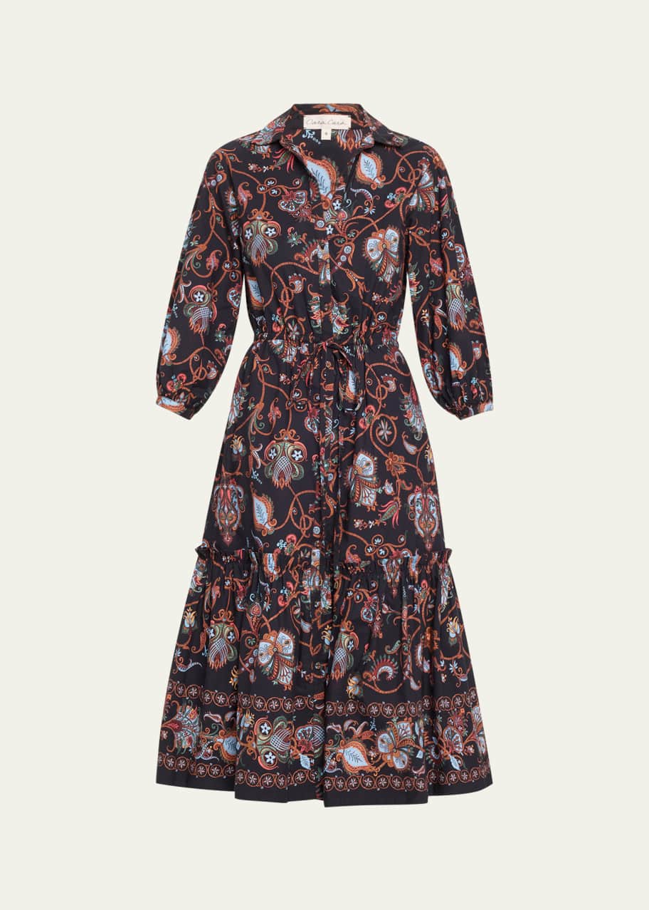 Image 1 of 1: Hutton Puff-Sleeve Midi Shirtdress