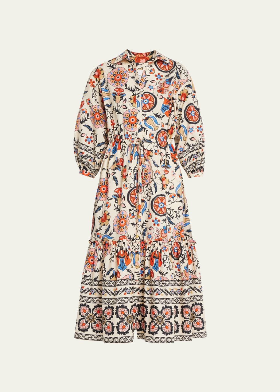 Image 1 of 1: Hutton Puff-Sleeve Midi Shirtdress