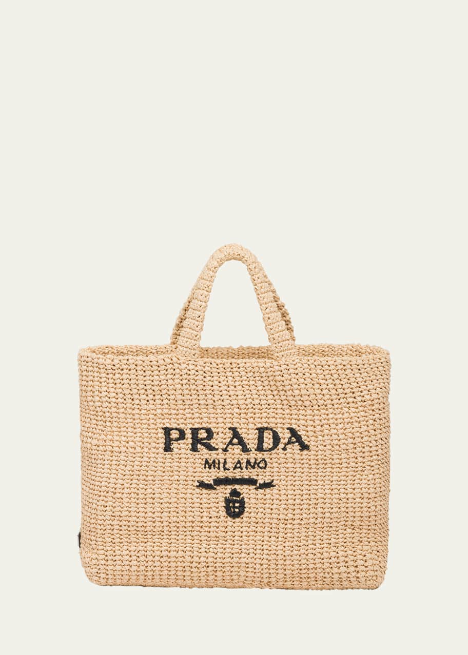 Prada Logo Striped Raffia Shoulder Bag - Bergdorf Goodman