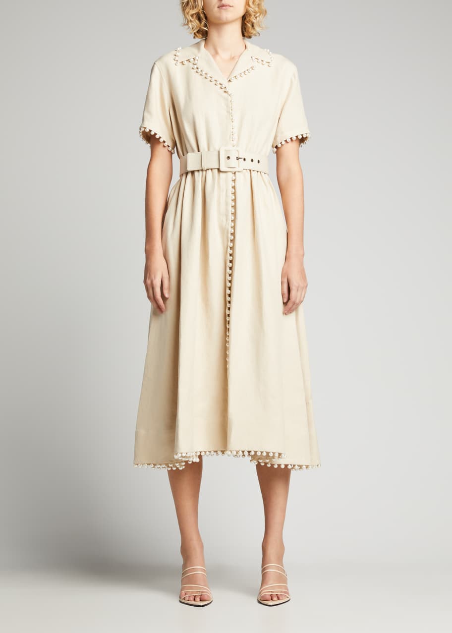 Rosie Assoulin Jane Pearl-Trimmed Belted Midi Shirtdress - Bergdorf Goodman