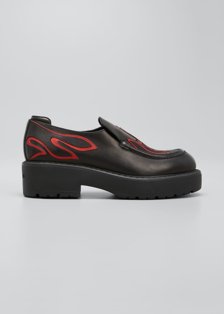 Miu Miu Leather Flame Platform Slip on Loafers Bergdorf Goodman