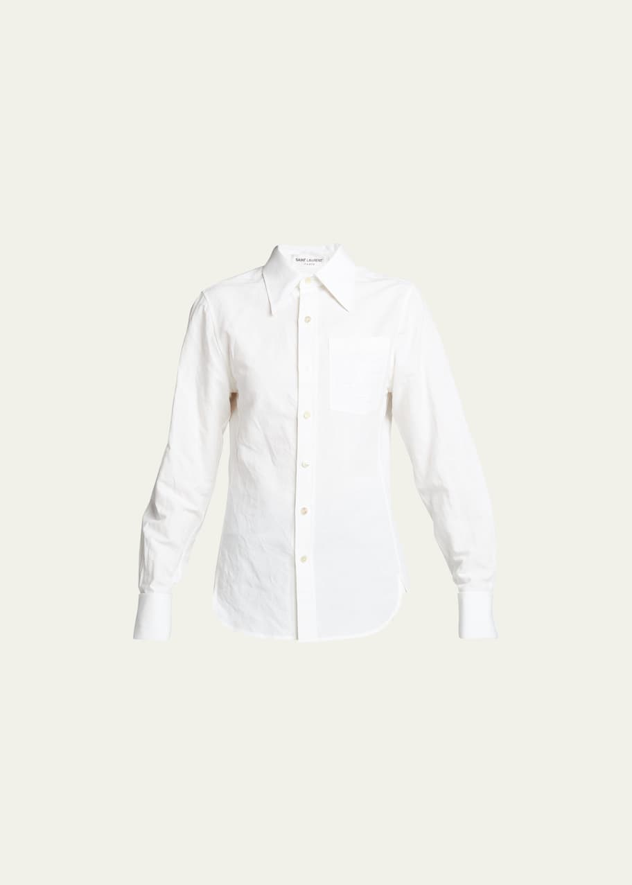 Saint Laurent YSL Logo Linen Blouse - Bergdorf Goodman