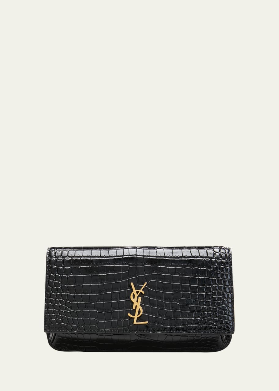 Image 1 of 1: YSL Croc-Embossed Phone Holder Shoulder Bag