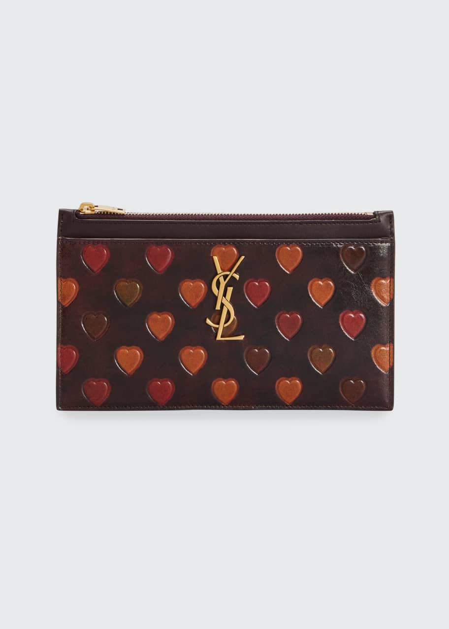 Saint Laurent YSL Heart-Print Zip Pouch Wallet - Bergdorf Goodman