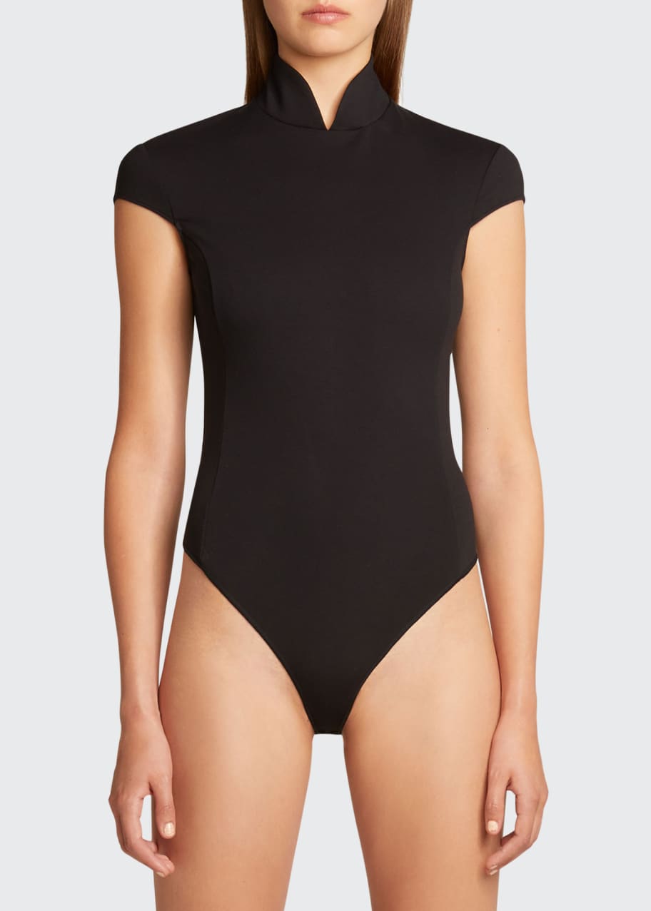 Wolford Amina Muaddi x Wolford Mandarin Collar Bodysuit - Bergdorf