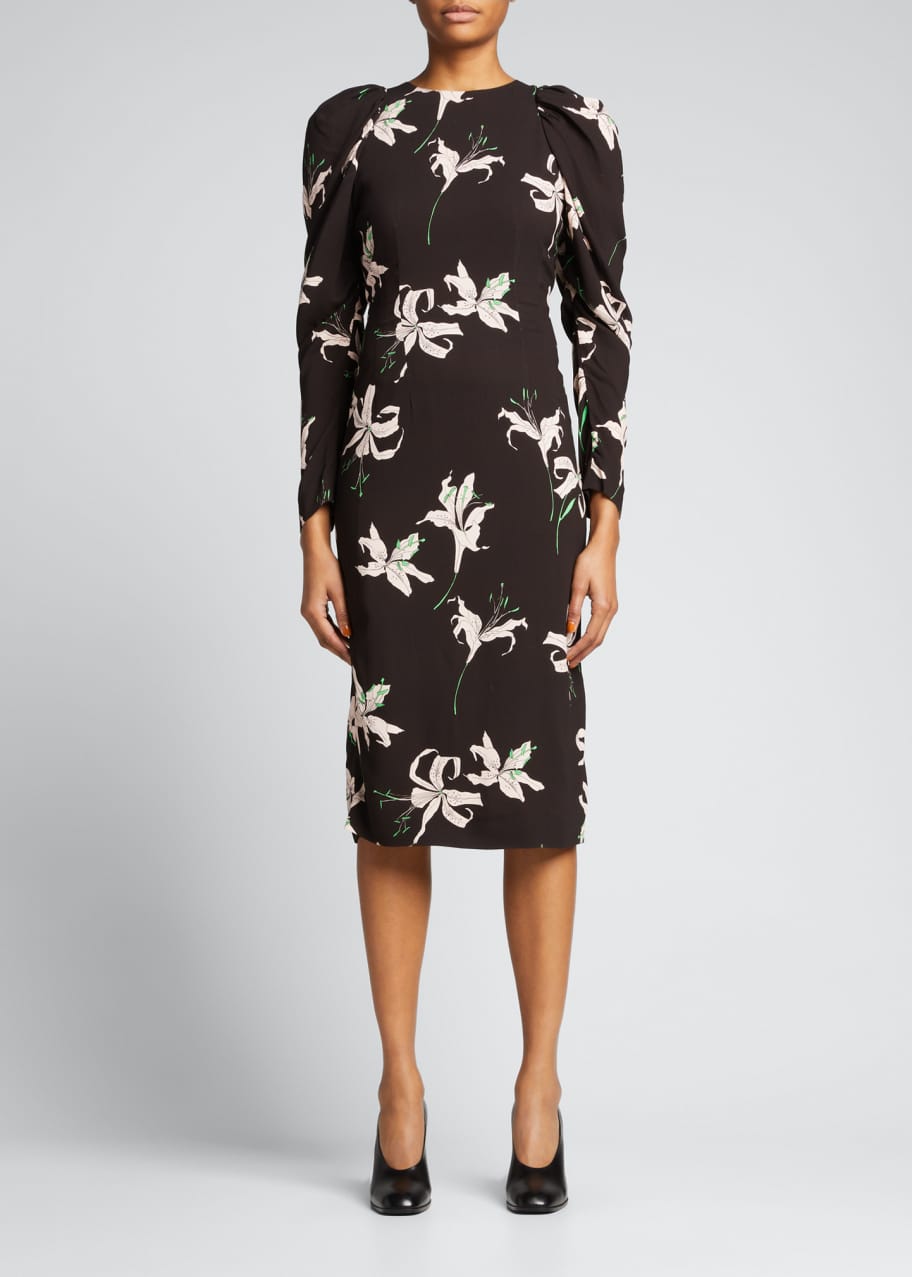 Dries Van Noten Floral-Print Draped Sleeve Sheath Dress - Bergdorf Goodman