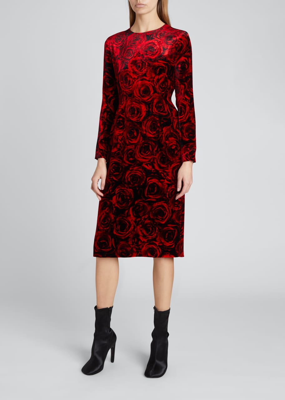 Dries Van Noten Rose-Print Velvet Dress - Bergdorf Goodman