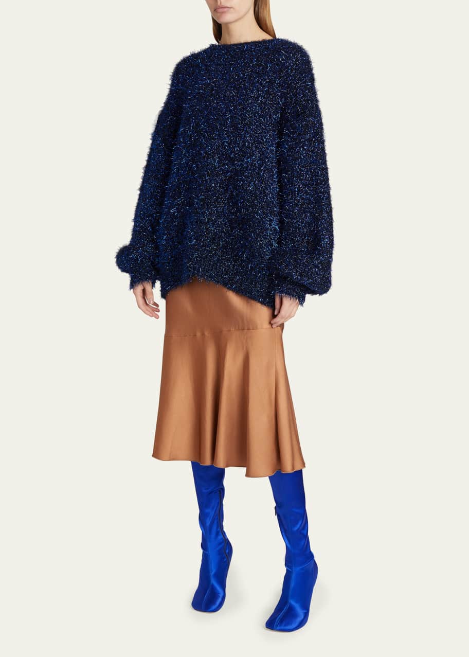 DRIES VAN NOTEN ダークブルー ケーブルニット Dries Van Noten Tinsel Knit Loose Sweater - Bergdorf Goodman