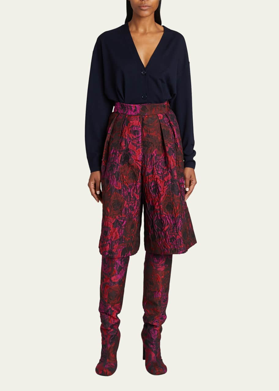 Rose-Jacquard Cropped Trousers