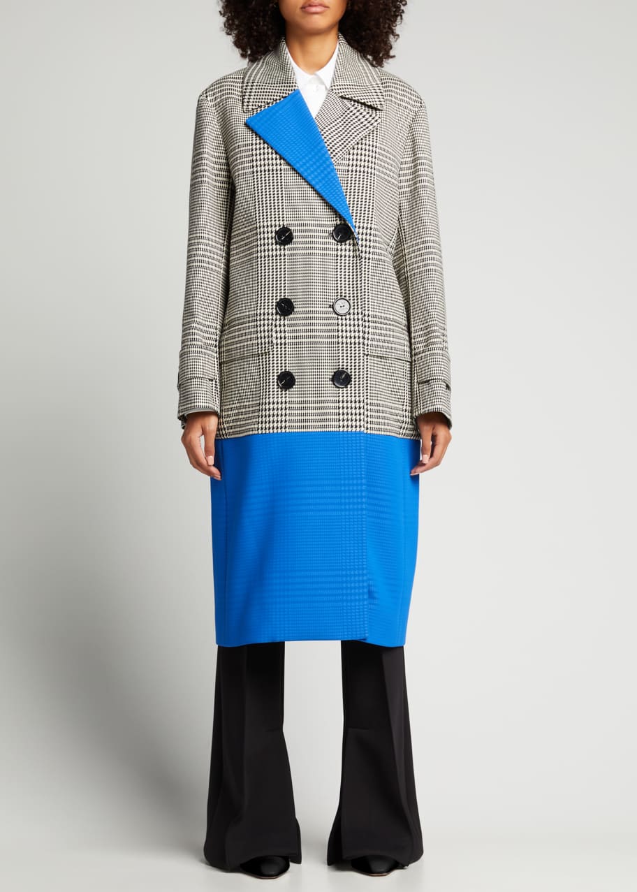 Nina Ricci Colorblock Houndstooth Double-Breasted Trench Coat
