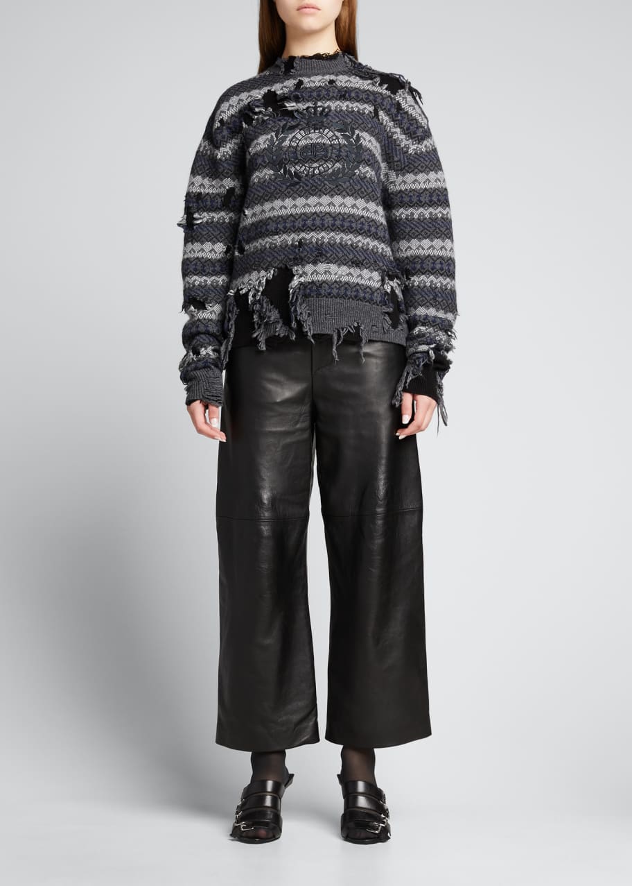 Balenciaga Crest-Embroidered Destroyed Fair Isle Sweater